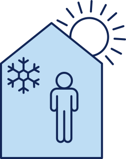 Personnage protégé du soleil à l'intérieur d'une maison fraîche.